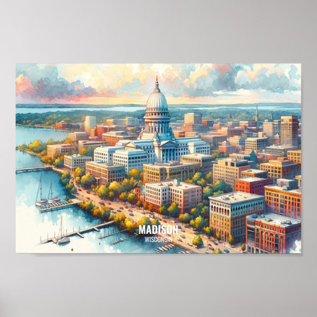 Madison Wisconsin Travel Places Aquarell Poster (Vorne)