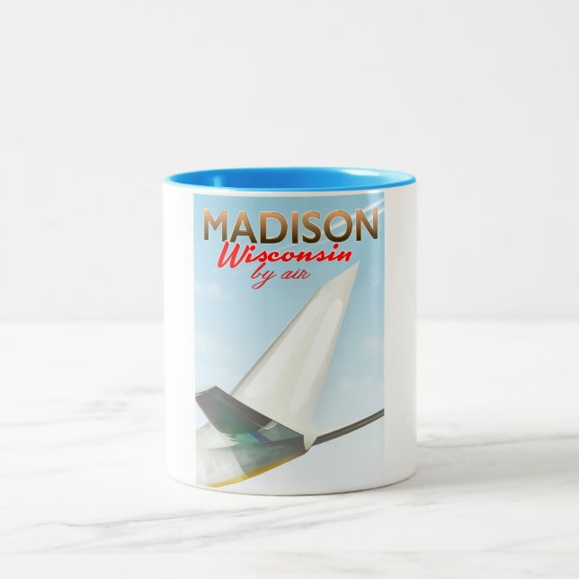 Madison Wisconsin USA Vintages Flugplakat Zweifarbige Tasse (Mittel)