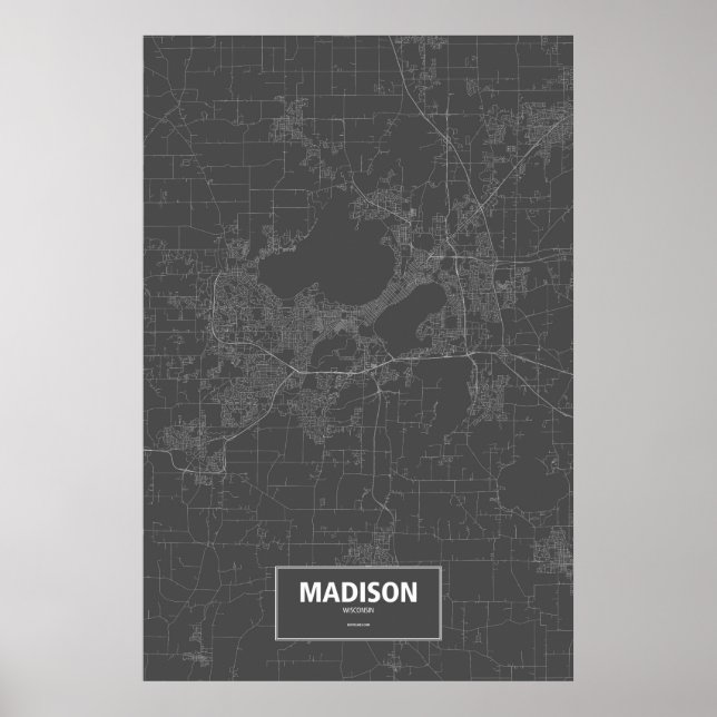 Madison, Wisconsin (weiß auf schwarz) Poster (Vorne)