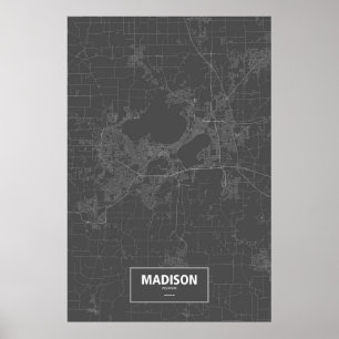 Madison, Wisconsin (weiß auf Schwarzem) Poster