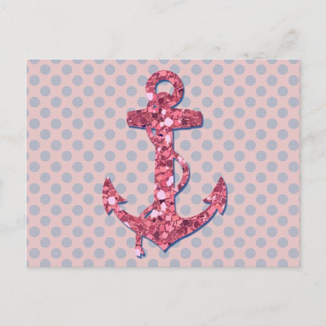 MÄDLICH PINK GLITZER ANCHOR DOTS PATTERN POSTKARTE (Vorderseite)