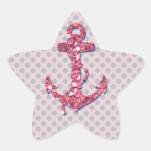 MÄDLICH PINK GLITZER ANCHOR DOTS PATTERN Stern-Aufkleber