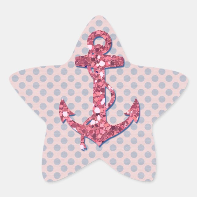 MÄDLICH PINK GLITZER ANCHOR DOTS PATTERN Stern-Aufkleber (Vorderseite)