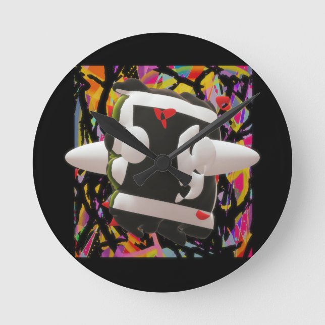 Madness Art Mosaik tiefschwarz gerahmt, was Runde Wanduhr (Vorderseite)