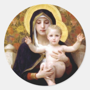 Madona mit Lilien Bouguereau antiker Malerei Runder Aufkleber