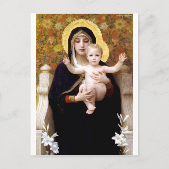 Madona mit lililies Bouguereau antikes Gemälde Postkarte (Vorderseite)