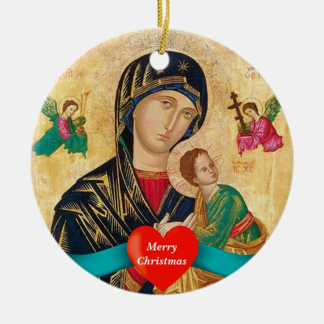 Madona und das Kind Weihnachten Keramik Ornament (Vorne)