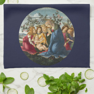 Madonna Adoring the Child with 5 Angels Botticelli Geschirrtuch
