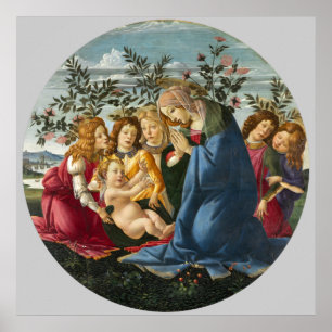 Madonna Adoring the Child with 5 Angels Botticelli Poster