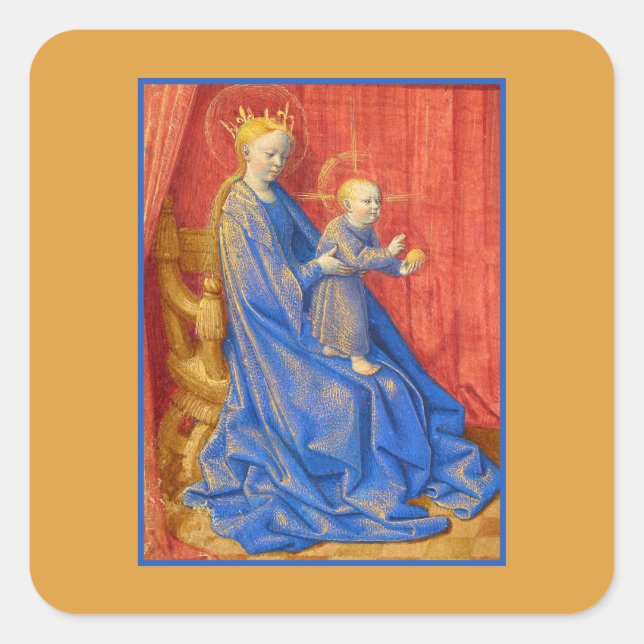 Madonna and Child Enthroned Jean Fouquet Holiday  Quadratischer Aufkleber (Vorderseite)