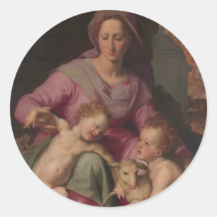 Madonna & Child with Saint John the Baptist Runder Aufkleber