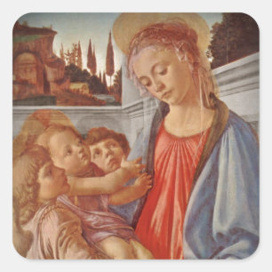 Madonna Christ Kind und Zwei Engel Quadratischer Aufkleber