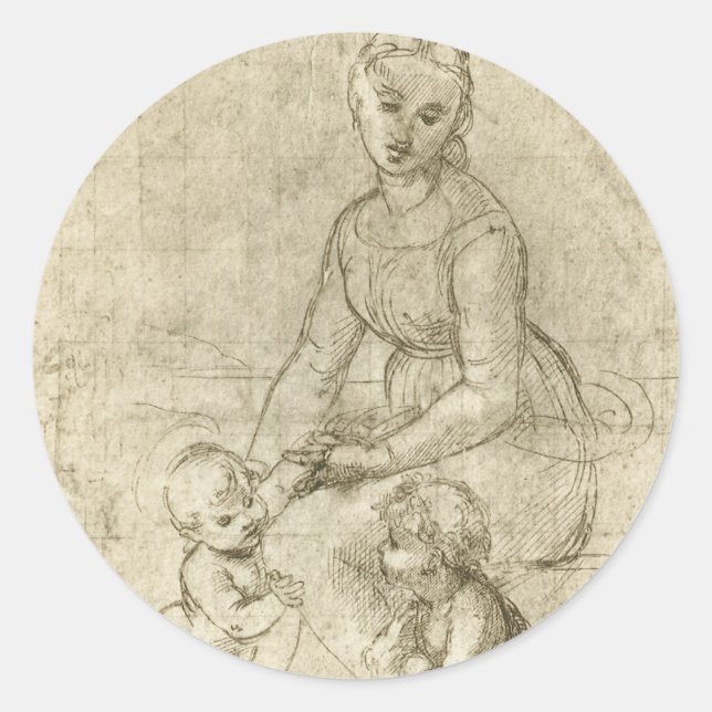 Madonna, Christus und Johannes Baptist von Rapahel Runder Aufkleber (Vorderseite)