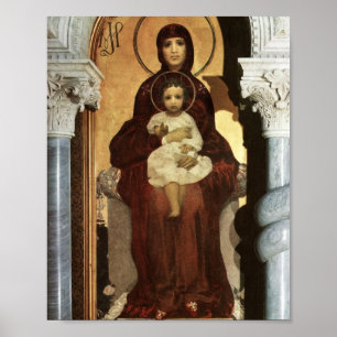 Madonna, das Baby Jesus auf dem Thron hält Poster