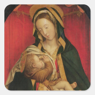 Madonna, das ihr Kind, 1520-30 säugt (Öl auf PA Quadratischer Aufkleber