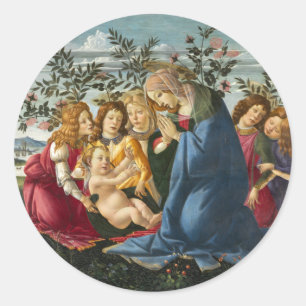 Madonna, das Kind mit 5 Engeln anbetend Botticelli Runder Aufkleber