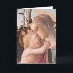 Madonna del Magnificat hält Baby Jesus Karte<br><div class="desc">Ein Öl aus dem 15. Jahrhundert von Sandro Botticelli.  Schönes Bild von Mary und Baby Jesus.  Jesus schaut auf Maria hoch und hält sie mit der rechten Hand an.</div>