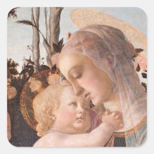 Madonna del Magnificat hält Baby Jesus Quadratischer Aufkleber