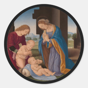 Madonna, der das Kind mit dem Säuglings-Heiligen Runder Aufkleber
