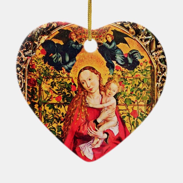 MADONNA DER ROSE BOWER MISTLETOES, HOLLY BERRIES KERAMIKORNAMENT (Hinten)