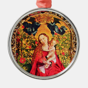 MADONNA DER ROSE BOWER MISTLETOS, HOLLY BERRIES SILBERNES ORNAMENT
