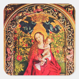 MADONNA DER ROSE BOWER QUADRATISCHER AUFKLEBER