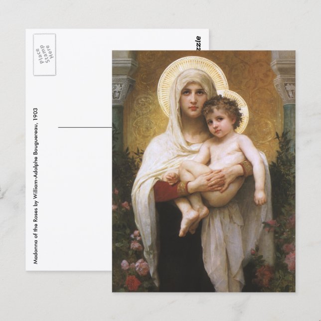 Madonna der Rose von Bouguereau Postkarte (Vorne/Hinten)
