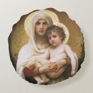 Madonna der Rose von Bouguereau Rundes Kissen
