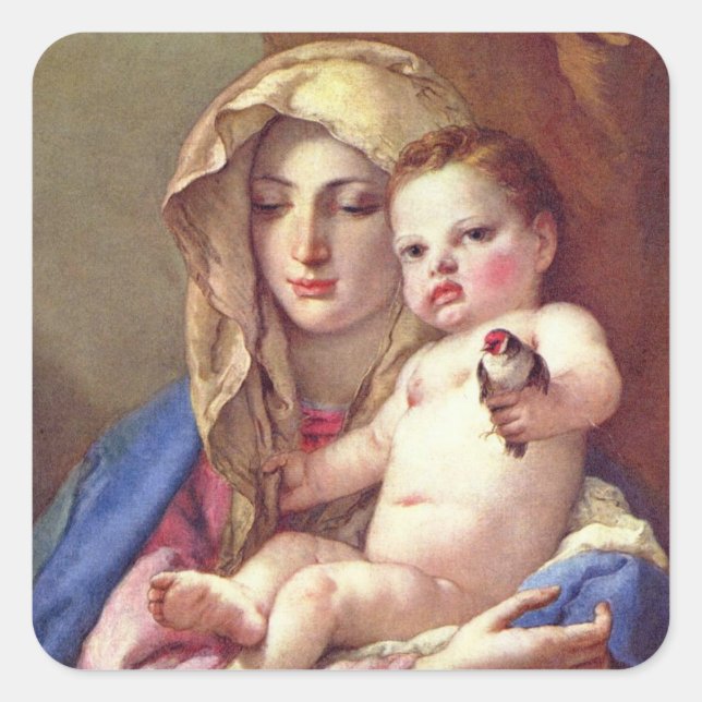 Madonna des Goldfinch Quadratischer Aufkleber (Vorderseite)