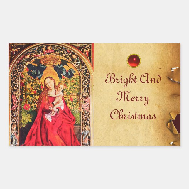 MADONNA DES ROSE BOWER PARCHES RECHTECKIGER AUFKLEBER (Vorderseite)