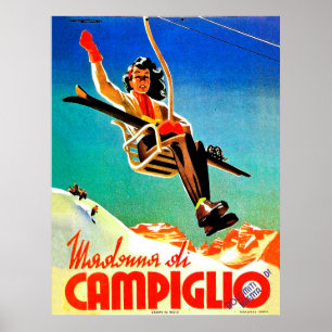 Madonna di Campiglio, Frau im Skilift, Vintag Poster
