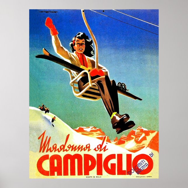 Madonna di Campiglio, Frau im Skilift, Vintag Poster (Vorne)