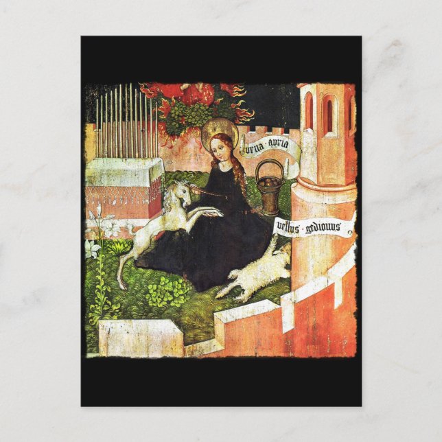 Madonna Holding White Unicorn Postkarte (Vorderseite)