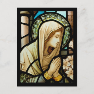 Madonna im Gebet Buntglas Postkarte
