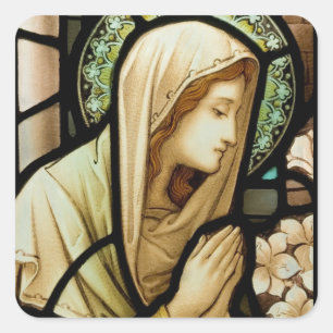 Madonna im Gebet Buntglas Quadratischer Aufkleber