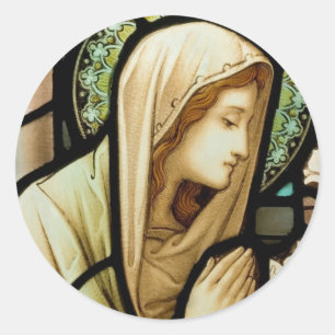 Madonna im Gebet Buntglas Runder Aufkleber