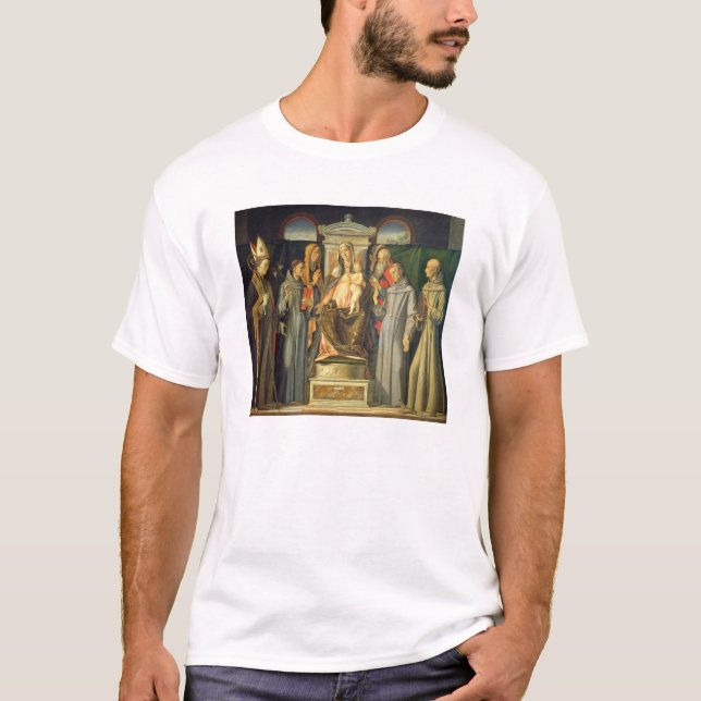 Madonna inthronisierte, 1480 (Öl auf Platte) T-Shirt (Vorderseite)