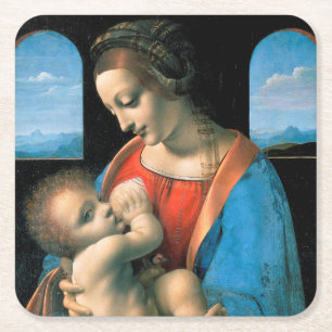 Madonna Litta, Leonardo da Vinci, 1490-1491 Rechteckiger Pappuntersetzer