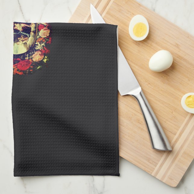 Madonna – Maria – Blumenkranz – Vintage Geschirrtuch (Viertel Falte)