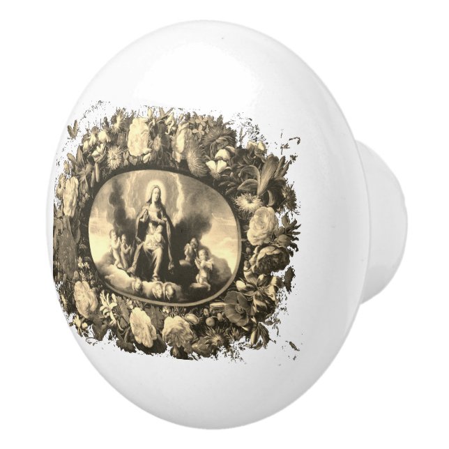 Madonna – Maria – Blumenkranz – Vintage Keramikknauf (Rechts)