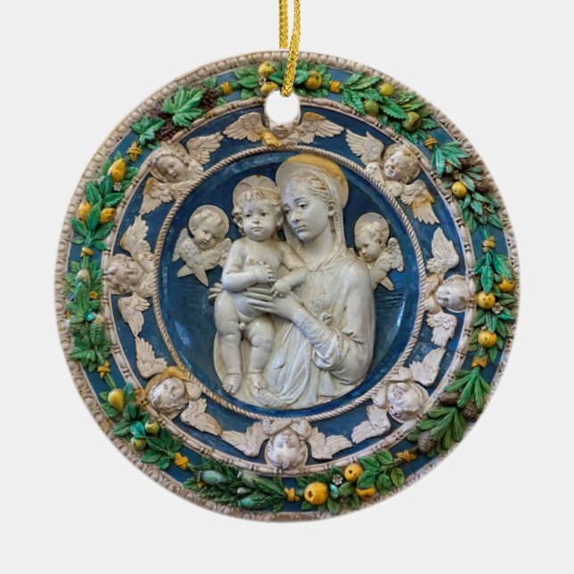 Madonna mit Cherubs und Garland von Della Robbia Keramik Ornament (Vorne)