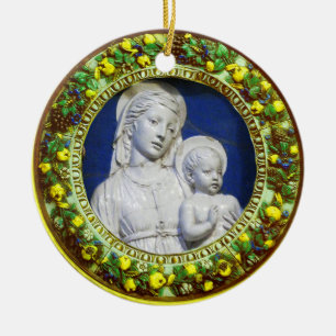 MADONNA MIT CHILD Round Blue Sapphire Keramik Oral Ornament