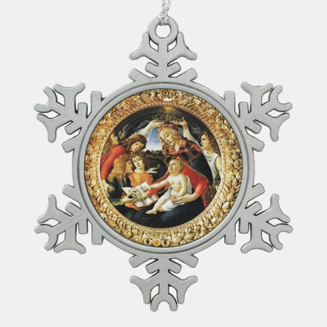 Madonna mit dem Magnificat Schneeflocken Zinn-Ornament (Vorderseite)