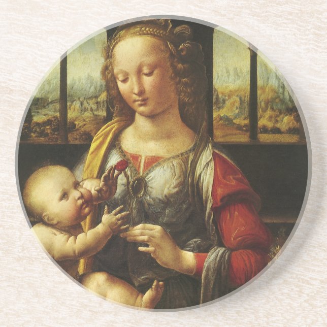 Madonna mit der Narbe von Leonardo da Vinci Sandstein Untersetzer (Vorne)