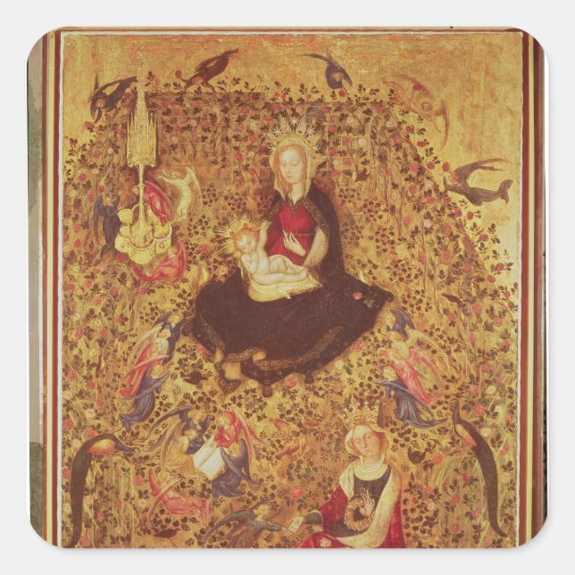 Madonna mit der Rose Bush Quadratischer Aufkleber (Vorderseite)