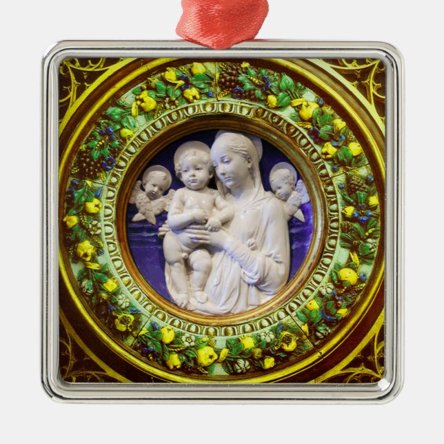 MADONNA MIT KIND, ANGELN BLUMENKROWN SILBERNES ORNAMENT (Vorne)