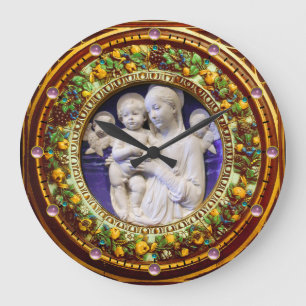 MADONNA MIT KIND, ANGELN FLORALLE RENAISSANCE KROW GROßE WANDUHR
