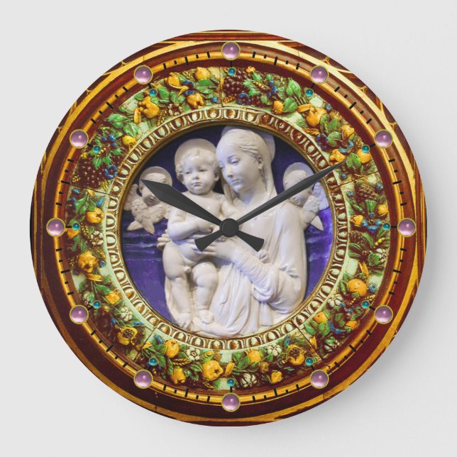 MADONNA MIT KIND, ANGELN FLORALLE RENAISSANCE KROW GROßE WANDUHR (Vorderseite)