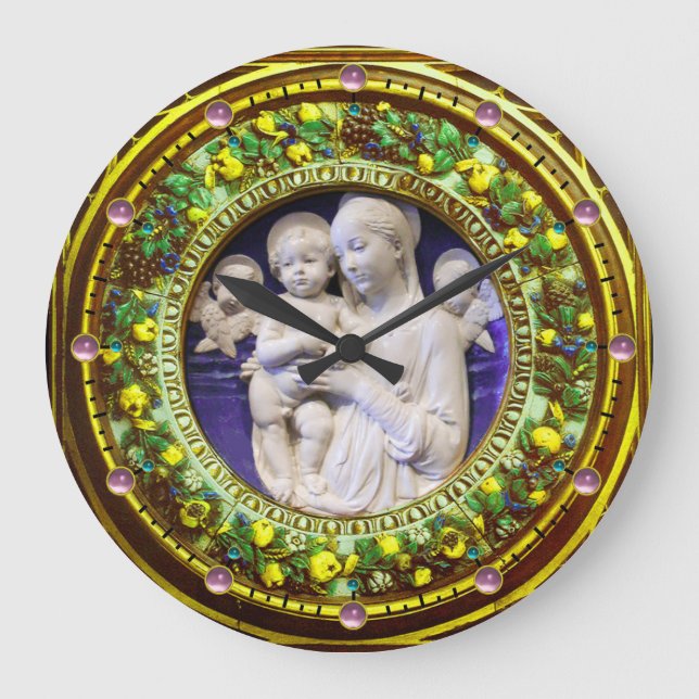 MADONNA MIT KIND, ANGELN FLORALLE RENAISSANCE KROW GROßE WANDUHR (Vorderseite)