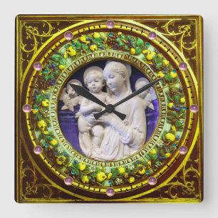 MADONNA MIT KIND, ANGELN FLORALLE RENAISSANCE KROW QUADRATISCHE WANDUHR
